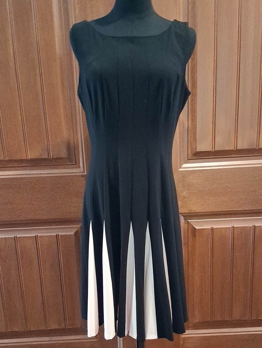 Tommy Hilfiger Black Sleeveless Fit-and-Flare Dress with White Inset Panels